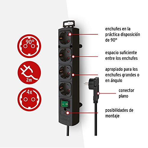 Brennenstuhl Comfort Line regleta de enchufes con 4 tomas de corriente para montaje (cable de 2 m, interruptor iluminado, montable. enchufe plano) negro