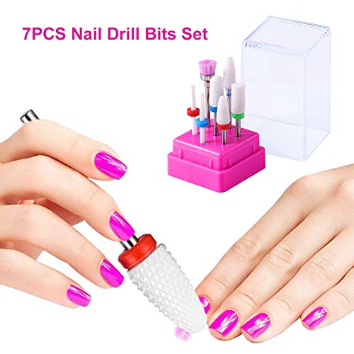 Brocas para uñas,Arte de uñas de Cerámica,Broca Manicura,7 Pcs Brocas Herramientas para Uñas,Brocas Torno para Manicura y Pedicura Puntas Cerámicas