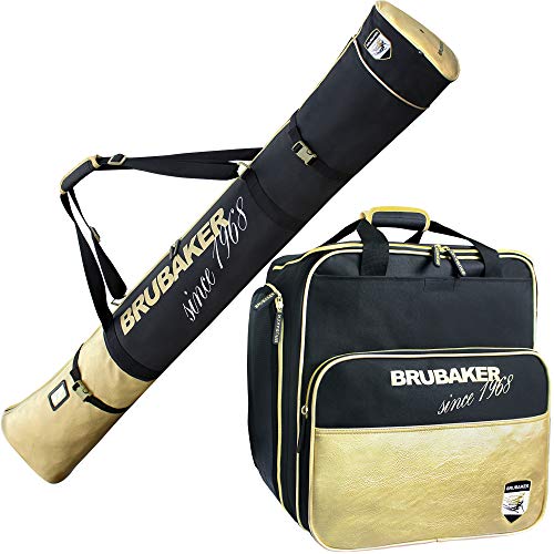 BRUBAKER Conjunto 'St. Moritz' - Bolsa para Botas y Casco de ski Junto + Bolsa para un par de Ski - Negro/Dorado - 190 cm