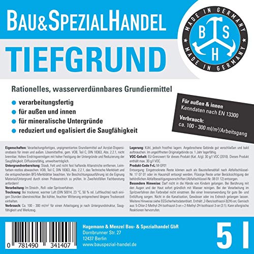 BSH® Imprimación profunda universal , Made in Germany, Imprimación profunda para exteriores e interiores, de primera calidad, sin disolventes y diluible en agua, 5 litros