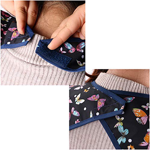 BTSKY 3Pcs Baberos Reutilizables Impermeables para Adultos, Lavables, Protectores de Comida para Ropa con Recogedor de Migas Estampado Bonito