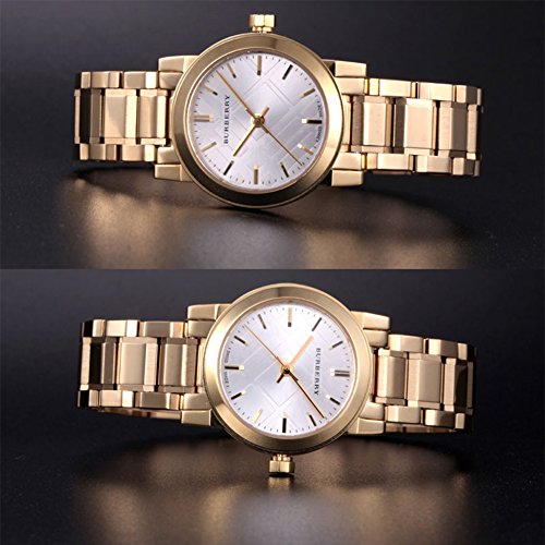 Burberry el Ciudad Swiss Mujeres 26 mm Redondo Oro Reloj Dial de Oro Banda Color Blanco Fecha BU9203