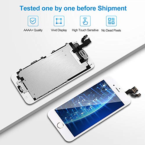 BuTure Para Pantalla iPhone 6 Blanco Pantalla Táctil LCD con Cámara frontal,Sensor de proximidad,altavoz, ensamblaje de marco digitalizador y kit de reparación