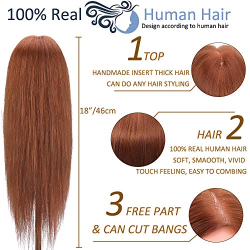 Cabeza de Maniquí, TopDirect 18" 100% Cabello Humano Real Practicas Formación Muñeca de la Cosmetología para Peluquería, Cabeza de Muñeca con Soporte de Mesa + Accesorios de Peinado