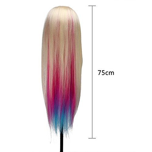 Cabeza Peluqueria, TopDirect 29.5"/75cm Cabello Colorido Cabeza Maniquí Peluqueria Practicas Formación Muñeca de la Cosmetología con Soporte + Accesorios de Peinado Kit Set