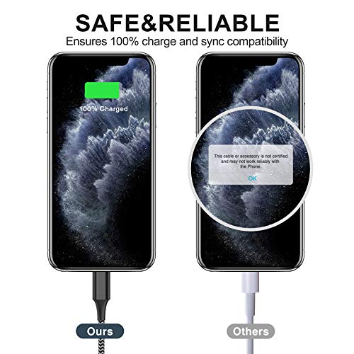 Cable Cargador iPhone, [3Pack 2M] Cable Lightning Carga Rápida Trenzado de Nylon Compatible con Apple iPhone 11 Pro XS MAX XR X 8 Plus 7 Plus 6S 6 Plus 5 5S 5C SE, iPad-Negro