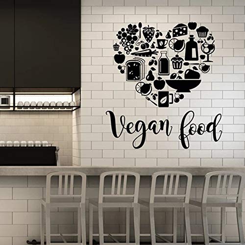 Calcomanía de pared vegetariana con letras de texto, pegatina de ventana de alúmina vegetariana saludable, Mural creativo en forma de corazón, decoración de cocina y restaurante