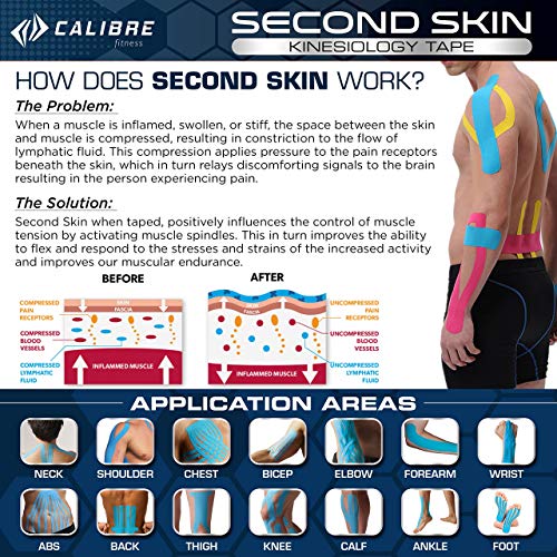 Calibre Fitness Second Skin Venda kinesiológica - El Mejor Producto de Uso médico Que sujeta Las articulaciones, desarrollado científicamente y de Uso prolongado