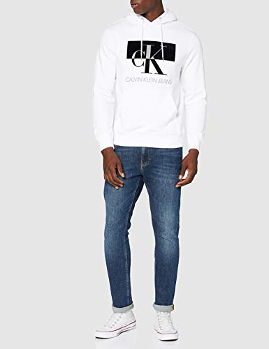 Calvin Klein Big CK Flock Hoodie Suéter, White, L para Hombre