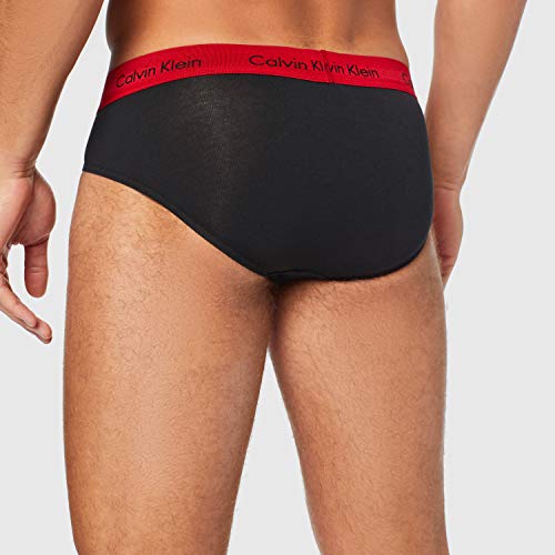 Calvin Klein Hip Brief 3PK Bóxer, Negro (B-M Red/S Blue/Charcoal H WB Sxz), Small (Pack de 3) para Hombre