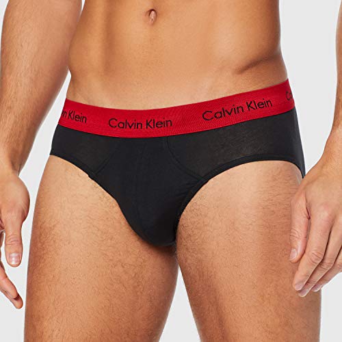 Calvin Klein Hip Brief 3PK Bóxer, Negro (B-M Red/S Blue/Charcoal H WB Sxz), Small (Pack de 3) para Hombre