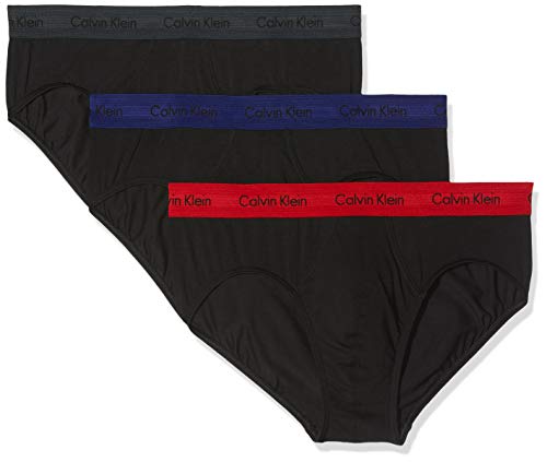 Calvin Klein Hip Brief 3PK Bóxer, Negro (B-M Red/S Blue/Charcoal H WB Sxz), Small (Pack de 3) para Hombre