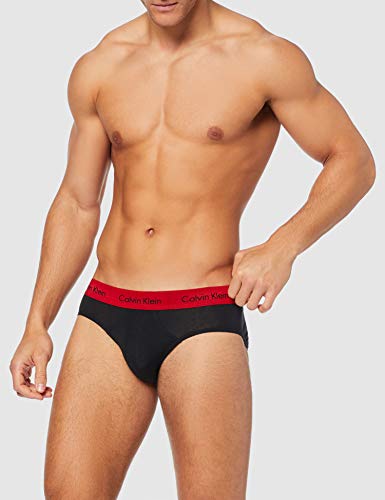 Calvin Klein Hip Brief 3PK Bóxer, Negro (B-M Red/S Blue/Charcoal H WB Sxz), Small (Pack de 3) para Hombre