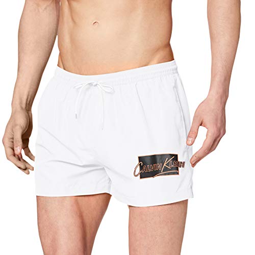 Calvin Klein Short Drawstring Bañador, Blanco (PVH Classic White YCD), Large para Hombre