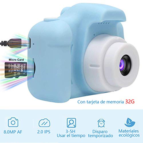 Cámara para Niños, Infantil Cámara de Fotos Digital con 32GB Tarjeta de Memoria, Videocámaras Juguetes, Fotos de 8 Megapíxeles, Pantalla de 2.0 Pulgadas, Niños y Niñas Cumpleaños Regalo (Azul)