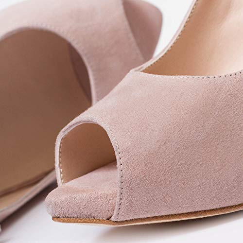 Camila - Sandalias Destalonadas de Vestir para Mujer en Piel - Peep Toe - Tacon Alto Fino Aguja 10 cm - Plataforma 1 cm - Zapatos Fiesta Elegantes Verano - Nude Maquillaje Rosa - Rosa 36 EU