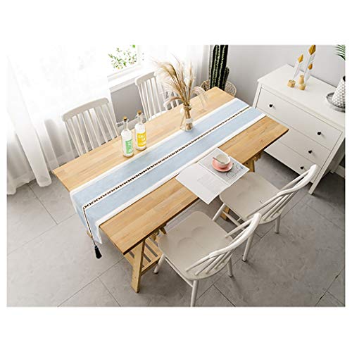 Caminos De Mesa Rectangulares Casas Cenar Patrón Camino De Mesa Lavable Lisa Anchura De Algodón De Lino Árbol Manteles Casa DecoracióN NavideñA Y AñO Nuevo Azul Con Borlas, 2 Colores Regalo de Vacacio