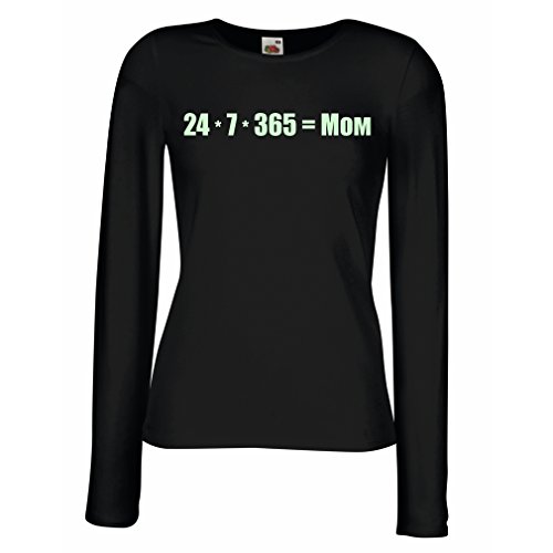 Camisetas de Manga Larga para Mujer La Mejor mamá - Amor Usted Mensaje de la mamá - cumpleaños, día de Madres, Regalos del Aniversario (Small Negro Fluorescente)