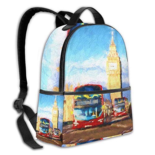 Capital Red Boat Famoso Big Ben Londres Inglaterra Gran Bretaña Brush Bus City Histórico Mochilas duraderas para Estudiantes de Primaria Intermedia Secundaria