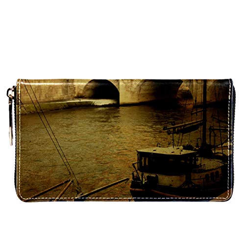 Cartera con cremallera alrededor de la mujer y el embrague del teléfono, hermosa calles parisinas bolsa de viaje de piel Clutch Holder Organizador de tarjetas, muñequeras carteras