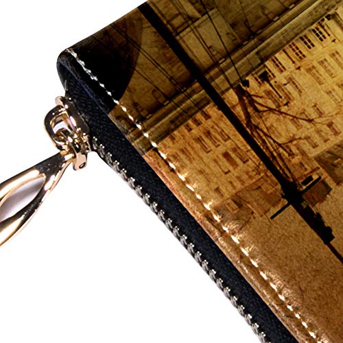 Cartera con cremallera alrededor de la mujer y el embrague del teléfono, hermosa calles parisinas bolsa de viaje de piel Clutch Holder Organizador de tarjetas, muñequeras carteras