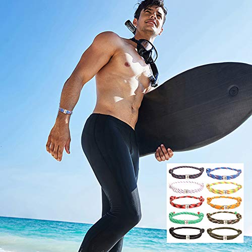 CASSIECA 10 Piezas Pulsera Trenzadas Nautica para Hombre Mujer Cuerda de la Marina Pulsera Hecho a Mano Set Surf Pulseras Árbol de la Vida Ajustable