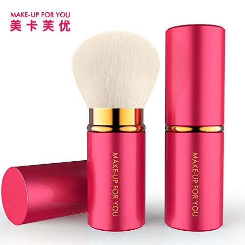 Cepillo portátil para rubor retráctil con tapa protectora para polvos sueltos (herramienta para pinceles para maquillaje en polvo, rubor en polvo) cabeza redonda de oro rosa, rojo Armani