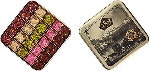 Cerez Pazari Delicias Turcas Caja de regalo de postre gourmet surtido para Navidad, Pascua, Día de la Madre, Cumpleaños Fantástica Rosa, Granada, Sabor a fresa con tuercas 25 piezas- 500 g