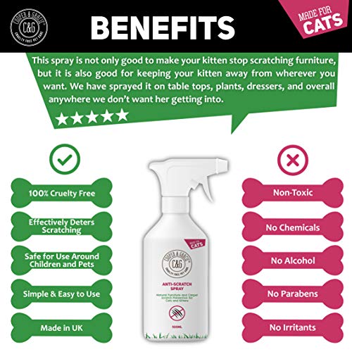 C&G CATS SPRAY ANTI ARAÑAZOS 500ML | MEJOR REPELENTE DE ARAÑAZOS DE GATO | PROTEGE LOS MUEBLES | SEGURO PARA EL SUELO DE TELA Y MÁS | LIBRE DE CRUELDAD DE ORIGEN VEGETAL