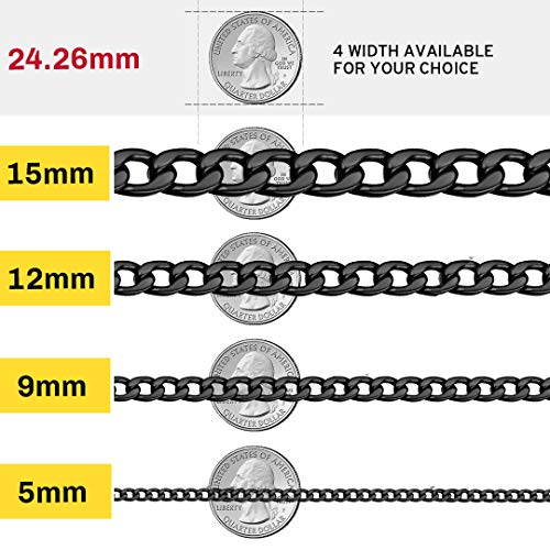 ChainsHouse Cadena Gruesa Hombre Collar Negro de Acero inoxiddable 5mm Ancho 51cm Largo Regalo Dia de Padre