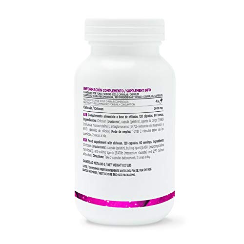 Chitosan de HSN | 500mg | Bloqueador de Grasa + Reduce el Apetito + Pérdida de peso, Fat Burner | Sin Gluten, Sin Lactosa, 120 Cápsulas