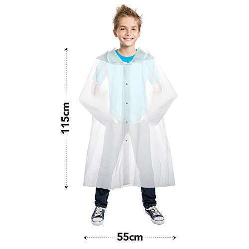 Chubasquero Transparente - Reutilizable e Impermeable - Abrigo Poncho Protección Resistente a Lluvia - Chaqueta Con Capucha y Mangas - Viaje, Festivales, Senderismo, Emergencia - Unisex (1 Pc, Niño)