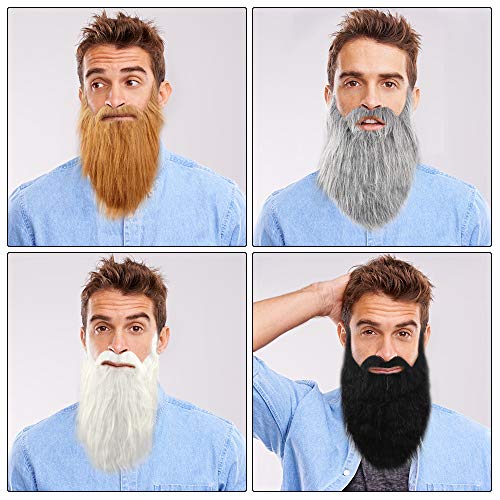 chudian 4pcs Disfraces de Barba Falsa, Disfraz de Bigote Postizos de Halloween para Fiesta de Disfraz, Divertidos de Halloween, Rendimiento Fiesta Accesorios de Adultos (Negro, Blanco, marrón, Gris)