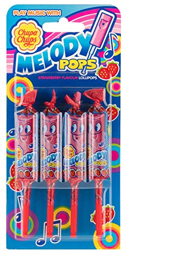 Chupa Chups Melody Pops, Caramelo con Palo de Sabor a Fresa, Blíster de 4 unidades de 15 gr. (Total 60 gr.)