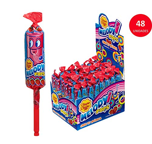 Chupa Chups Melody Pops, Caramelo con Palo de Sabor a Fresa, Display de 48 unidades de 15 gr. (Total 720 gr.)