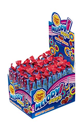 Chupa Chups Melody Pops, Caramelo con Palo de Sabor a Fresa, Display de 48 unidades de 15 gr. (Total 720 gr.)