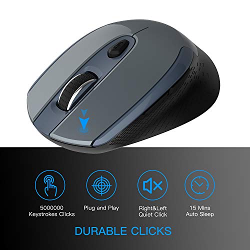 cimetech Ratón Inalámbrico Óptico 2.4G Portable con Receptor Nano, 6 Botones, 1600 dpi 3 Niveles Ajustable, Ratón Silencioso Optico para Escritorio/Windows/Linux/Vista/PC/Mac