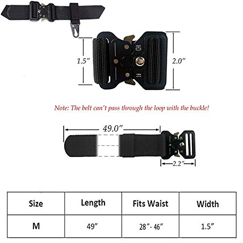 Cinturón táctico de los hombres Estilo militar con nosotros Cinturón de nylon de alta resistencia para el entrenamiento de caza Ejército que se ejecuta (Negro-1.5)