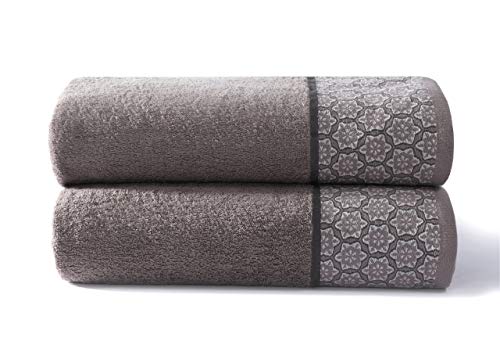 Cloe' Louis - Juego de 2 Toallas de baño (algodón Peinado Puro, 550 g/m², 70 x 130 cm, con Borde de Jacquard, Suaves, Lavables a máquina), Gris, Toalla de baño