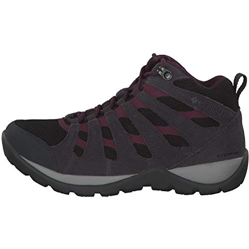 Columbia Redmond V2 Mid, Botas de Senderismo Impermeables para Mujer, Negro, Rojo (Black, Black Cherry), 39.5 EU