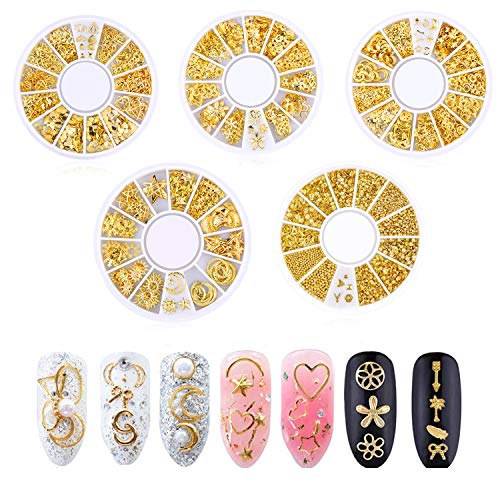 Comius Sharp 1000 PCS Nail Studs 3D Nail Art Charms Accesorios 5 Cajas Oro Metal Punk Star Moon Heart Triangle Square Rivet Gems Nail Art Joyas Calcomanía para uñas Decoraciones