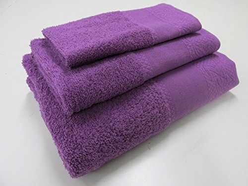 Confort Home M.T (Morado) Juego de Toallas de baño 3 Piezas REGALITOSTV (1 Toalla de baño, 1 Toallas de Manos y 1 Toalla Cara) 100% algodón, Toallas Ligeras y absorbentes. (Morado)