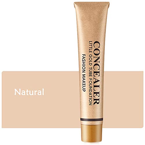 Corrector de Base de Cobertura Completa Little Gold Tube,Crema de Maquillaje Resistente al Agua de Larga Duración,Líquido Ligero,para Tatuaje de Ojo Negro con Impresión de Viruela Manchada (Natural)