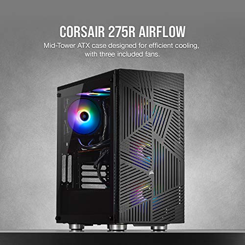 Corsair 275R Airflow - Cristal Templado Chasis Semi-Torre ATX Inteligente Gaming (Paneles Lateral de Cristal Templado, Tres Ventiladores de Refrigeración de 120mm Incluidos), Negro