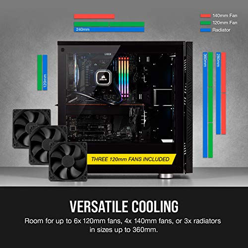 Corsair 275R Airflow - Cristal Templado Chasis Semi-Torre ATX Inteligente Gaming (Paneles Lateral de Cristal Templado, Tres Ventiladores de Refrigeración de 120mm Incluidos), Negro