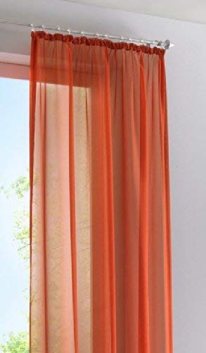 Cortina de voile para decoración de ventanas, cinta universal, semitransparente, 140 x 245 cm, color naranja