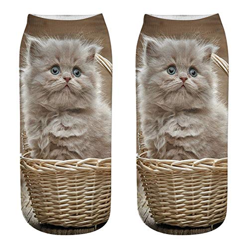 COZOCO Unisex Divertido 3d Moda Gato Impreso Casual Calcetines Calcetines De Tobillo De Corte Bajo Lindos (una talla, D)