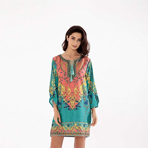 COZOCO Vestido de Verano para Mujer con Estampado Retro Boho Cuello Redondo sin Mangas Camisa de Verano Camiseta para Mujer Ropa de Mujer（Verde，M）