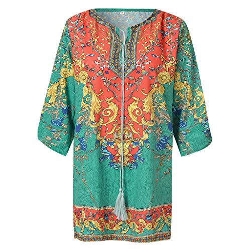 COZOCO Vestido de Verano para Mujer con Estampado Retro Boho Cuello Redondo sin Mangas Camisa de Verano Camiseta para Mujer Ropa de Mujer（Verde，M）