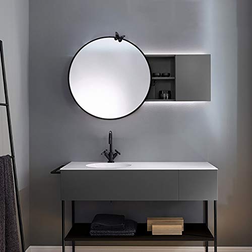 Creative Wall Mirror, Espejo Redondo para el hogar Baño Colgante Maquillaje Espejo Muchacha montada en el Dormitorio Vestir Barbería Espejo Decorativo, Negro, Dorado